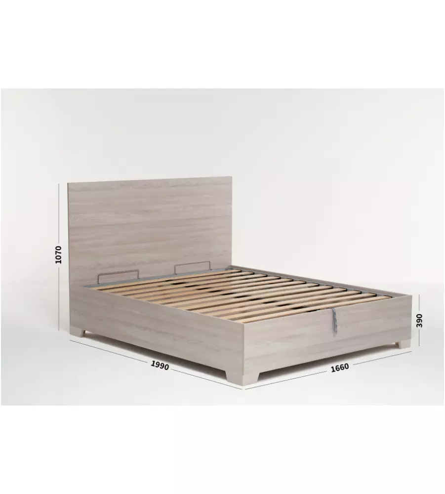 LETTO MATRIMONIALE CONTENITORE CON PIEDINI "HI BOX" OLMO NATURALE 160X190 CM